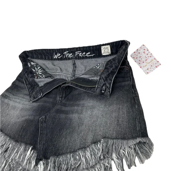 WE THE FREE FREE PEOPLE DENIM FRINGE MINI SKIRT - Picture 2 of 4
